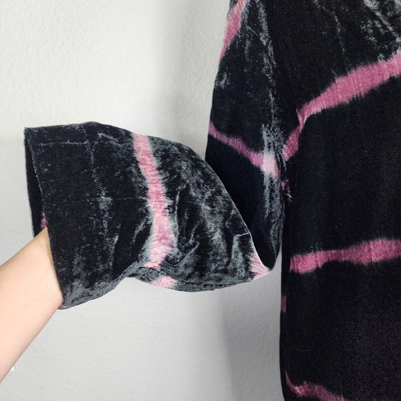 J. Jill Velvet Tie Dye Stripe Open Front Duster Cardigan Black Pink Lined - Picture 4 of 6